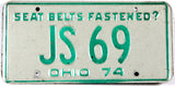 A classic single 1974 Ohio car license plate for sale by Brandywine General Store in very good condition