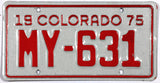 1975 Colorado motorcycle license plate with MY prefix in new old stock excellent plus condition