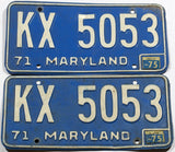 A classic pair of 1975 Maryland passenger car license plates for sale by Brandywine General Store in very good condition