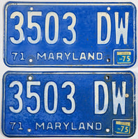 A pair of 1975 Maryland truck license plates in good plus condition