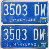 A pair of 1975 Maryland truck license plates in good plus condition