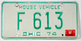 A classic 1975 Ohio House Vehicle license plate for sale by Brandywine General Store in very good plus condition