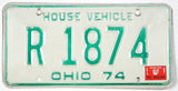 A classic 1975 Ohio House Vehicle license plate for sale by Brandywine General Store in very good plus condition