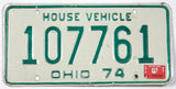 A classic 1975 Ohio House Vehicle license plate for sale by Brandywine General Store in very good plus condition