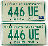 A pair of classic 1975 Ohio car license plates for sale by Brandywine General Store in very good plus condition