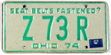 A classic single 1975 Ohio car license plate for sale by Brandywine General Store in very good condition