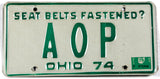 A classic single 1975 Ohio car license plate for sale by Brandywine General Store in very good plus condition