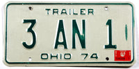 A classic 1975 Ohio trailer license plate for sale by Brandywine General Store in very good plus condition