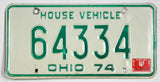 A classic 1975 Ohio House Vehicle license plate for sale by Brandywine General Store in very good plus condition