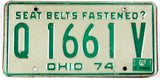 A classic single 1975 Ohio car license plate for sale by Brandywine General Store in very good plus condition