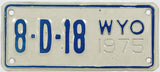 A 1975 Wyoming motorcycle dealer license plate for sale by Brandywine General Store in excellent minus condition