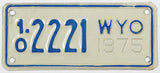 A classic 1975 Wyoming motorcycle license plate for sale by Brandywine General Store County #10