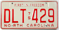 Classic 1975 North Carolina car license plate grading excellent