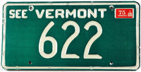 Classic 1975 Vermont car license plate with low 3 digit DMV number grading very good plus