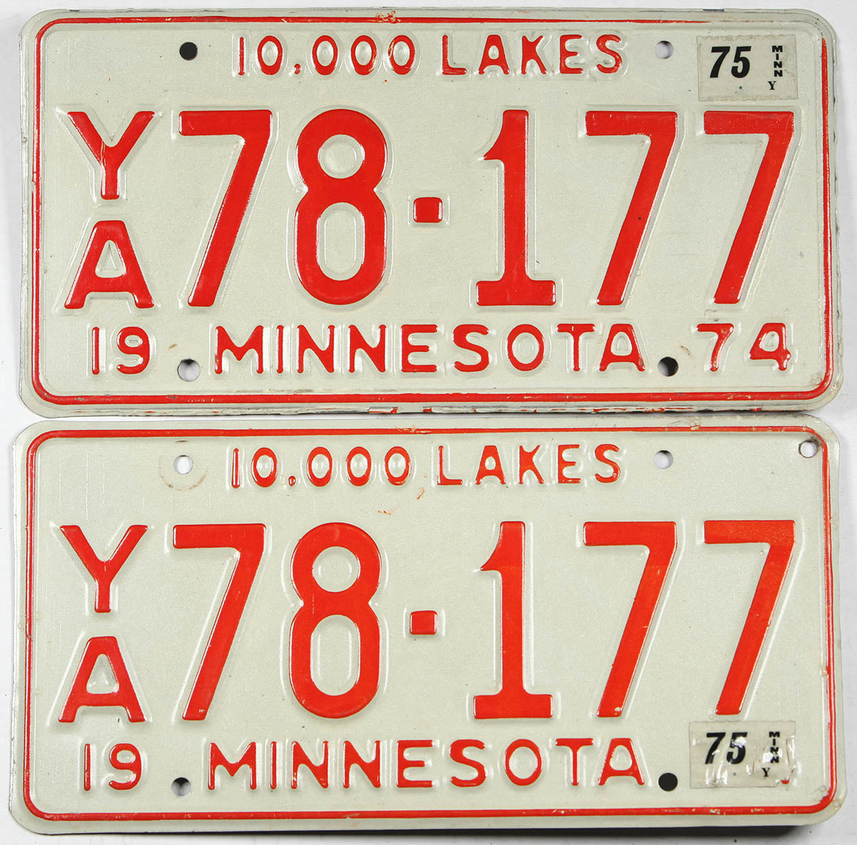Classic pair 1975 Minnesota truck license plates grading very good plus