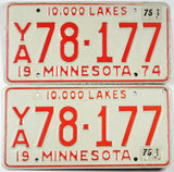 Classic pair 1975 Minnesota truck license plates grading very good plus