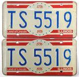 A pair of classic 1976 Illinois Car license plates for sale at Brandywine General Store in very good condition with bend