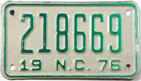 1976 North Carolina motorcycle license plate grading new old stock excellent