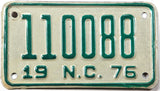 1976 North Carolina motorcycle license plate grading excellent minus