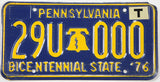 1976 Pennsylvania car license plate with T sticker grading excellent minus