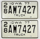 A pair of 1977 Iowa Truck License Plates NOS grading Near Mint for sale by Brandywine General Store County Code #28