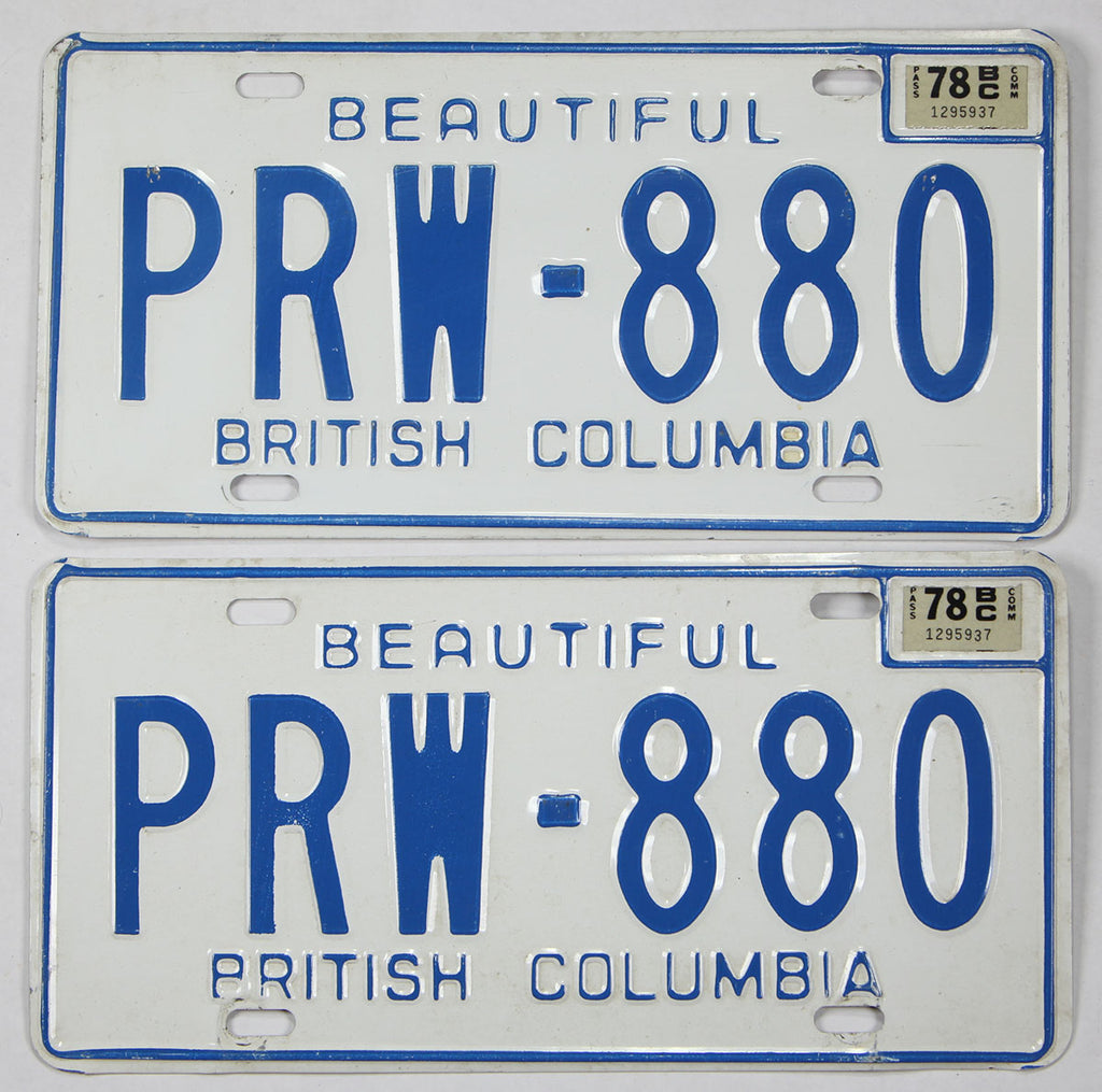 1978 British Columbia License Plates | Brandywine General Store