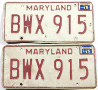 A classic pair of 1979 Maryland Passenger Car License Plates in good plus condition