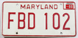 A single classic 1980 Maryland car license plate in very good plus condition