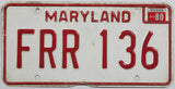 A single classic 1980 Maryland car license plate for sale by Brandywine General Store in very good condition