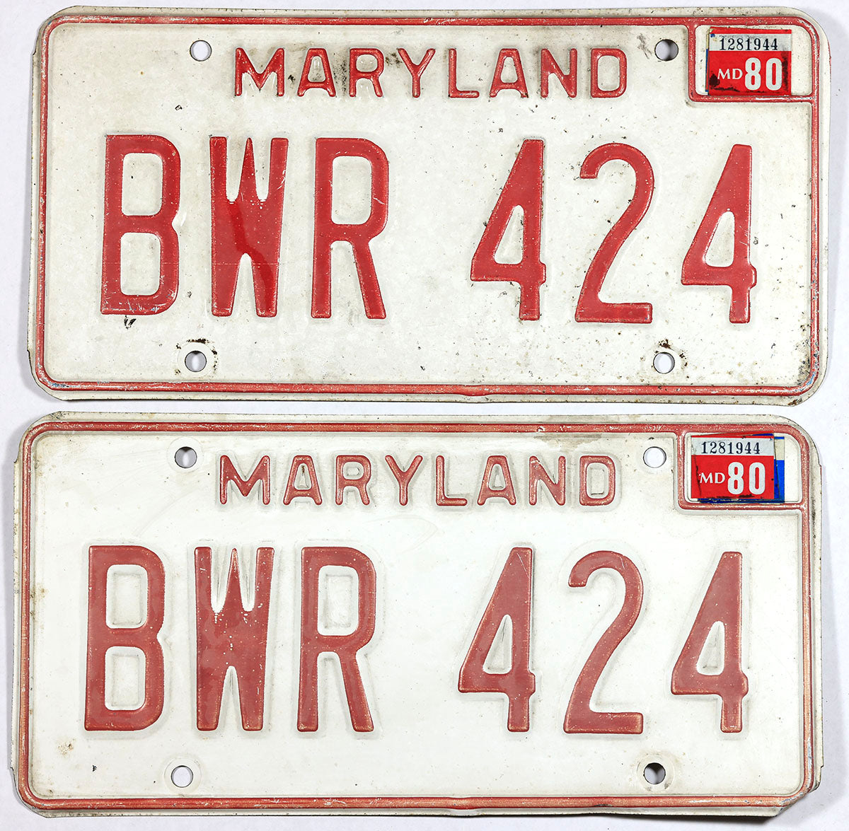 A pair of 1980 Maryland License Plates in very good minus condition