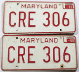 A pair of 1980 Maryland license plates grading very good minus