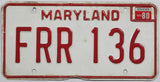 A single classic 1980 Maryland car license plate in very good condition