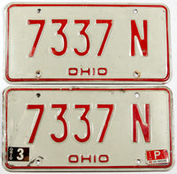 A pair of 1980 Ohio passenger car license plates for sale by Brandywine General Store in very good condition with some bends
