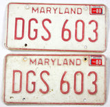 A pair of 1980 Maryland license plates grading good plus