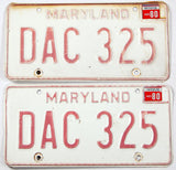 A pair of 1980 Maryland license plates grading good plus