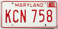 1980 Maryland car license plate in excellent minus condition