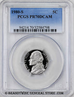 1980-s Jefferson Nickel certified perfect Proof 70 Deep Cameo by PCGS