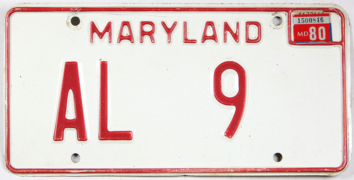 Classic 1980 Maryland American Legion license plate grading very good plus DMV number 9
