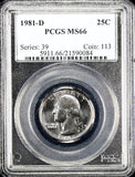 1981-d Washington Quarter certified PCGS Mint State 66