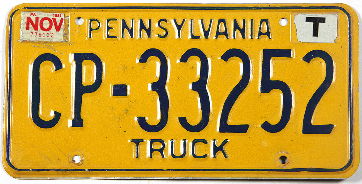 Classic 1981 Pennsylvania truck license plate in very good condition