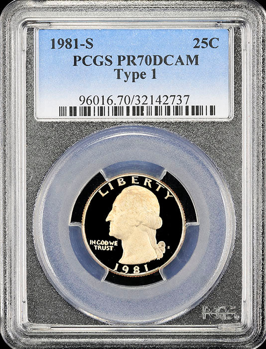 1981-s type 1 Washington Quarter certified PCGS Proof 70 Deep Cameo available