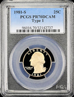 1981-s type 1 Washington Quarter certified PCGS Proof 70 Deep Cameo available
