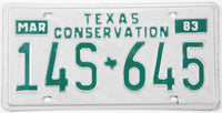 1983 Texas conservation license plate in excellent condition