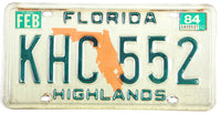 A 1984 Florida passenger car license plate for sale by Brandywine General Store in very good plus condition