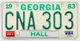 A vintage 1985 Georgia passenger automobile license plate for sale by Brandywine General Store from Hall county