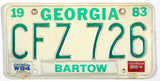 A vintage 1985 Georgia passenger automobile license plate for sale by Brandywine General Store from Bartow county