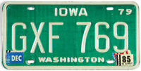 1985 Iowa single car License Plate grading very good plus