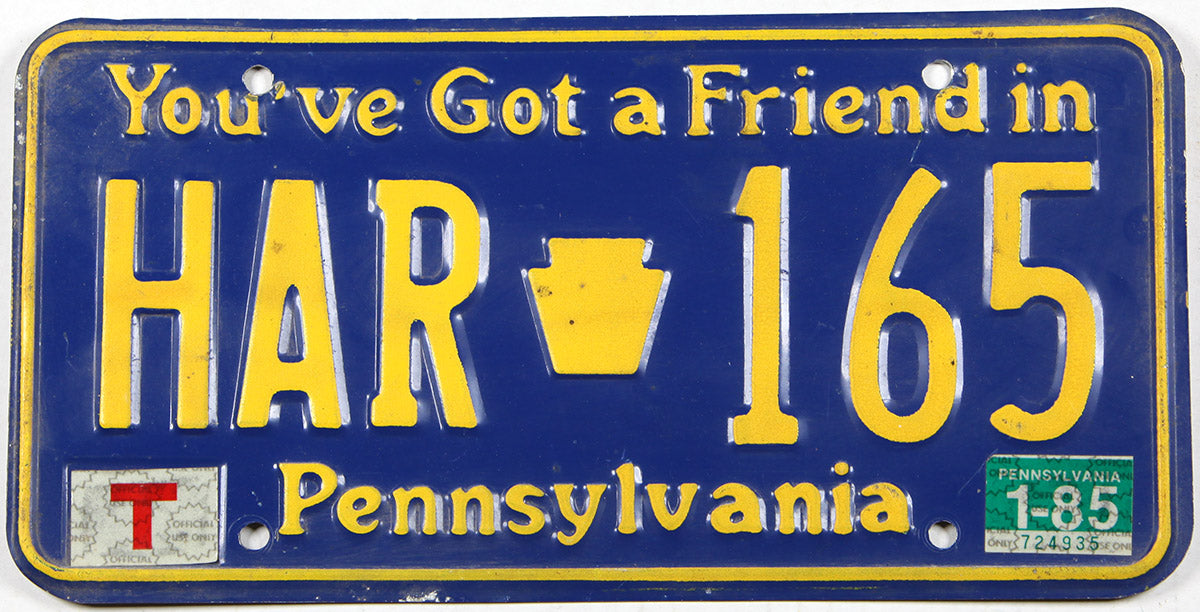 Classic 1985 Pennsylvania car license plate in very good plus condition
