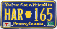 Classic 1985 Pennsylvania car license plate in very good plus condition