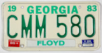 A vintage 1986 Georgia passenger automobile license plate for sale by Brandywine General Store from Floyd county GA